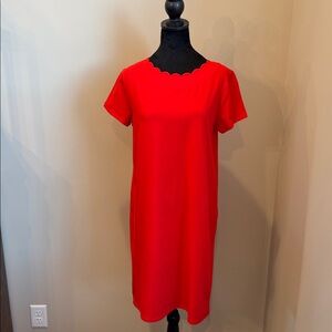 CAPPAGALLO scalloped neckline Red dress sz M.